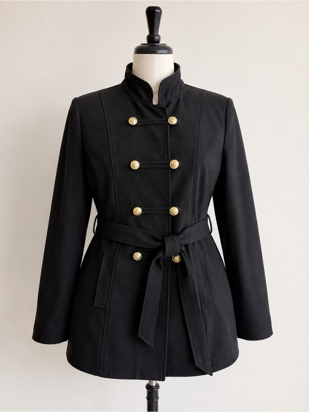 SHEIN Curve 3XL Black Military Jacket Gold Buttons Belted Goth Chic